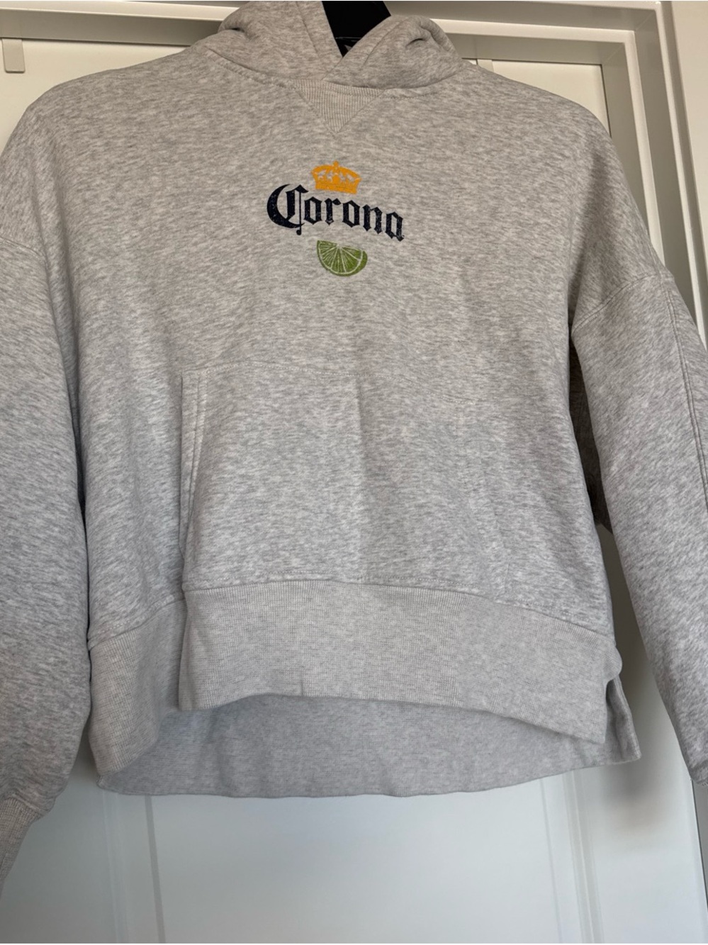 Abercrombie & Fitch Grey Crewneck Hoodie with Embroidered Logo and Lime Accent